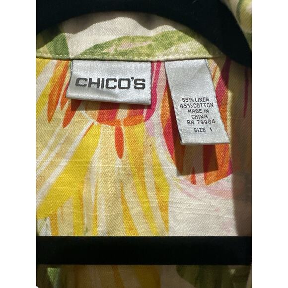 Chicos Floral Tropical Hawaiian Print Linen Blend Button Up Jacket Size 1 - Picture 7 of 11